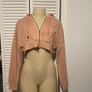Aeropostale cropped full zip hoodie tan